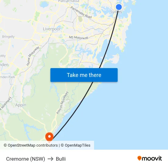 Cremorne (NSW) to Bulli map