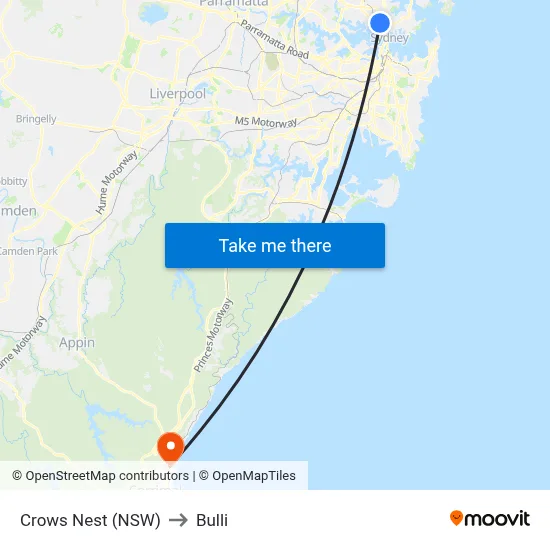 Crows Nest (NSW) to Bulli map