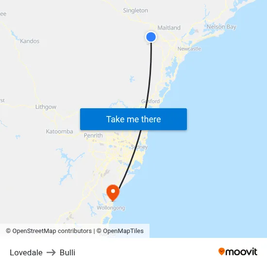 Lovedale to Bulli map