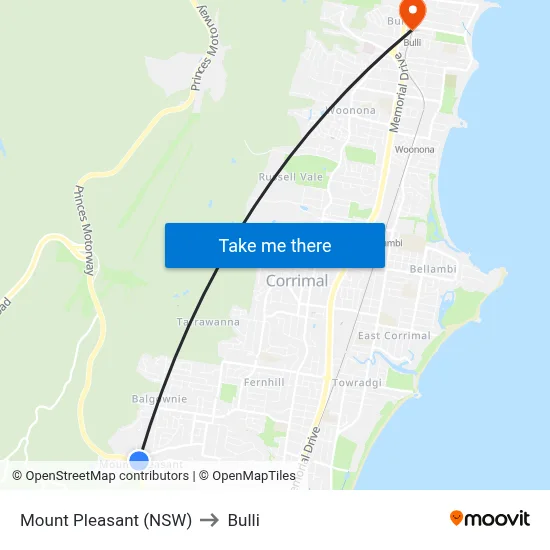 Mount Pleasant (NSW) to Bulli map