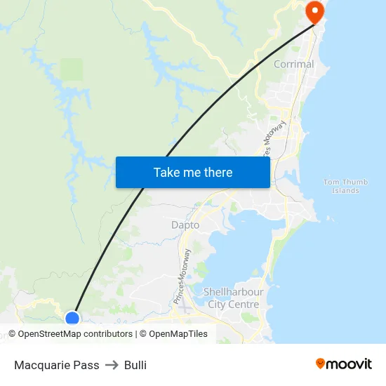 Macquarie Pass to Bulli map