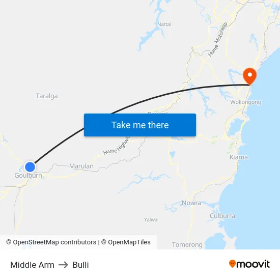 Middle Arm to Bulli map