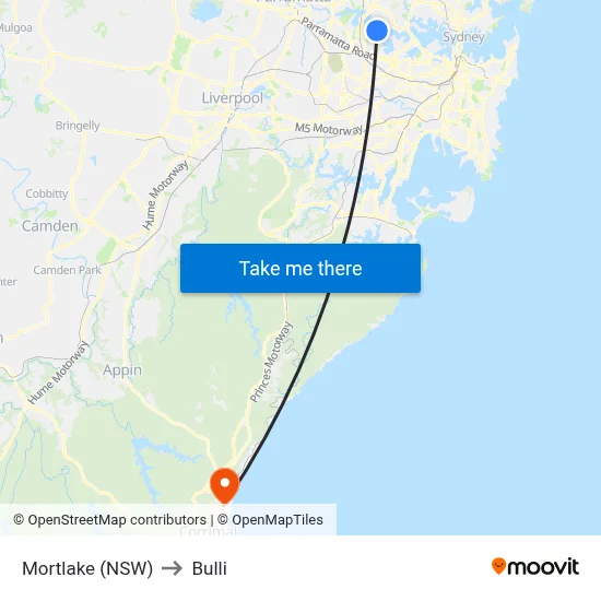 Mortlake (NSW) to Bulli map