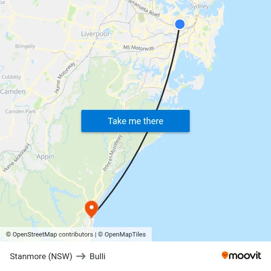 Stanmore (NSW) to Bulli map
