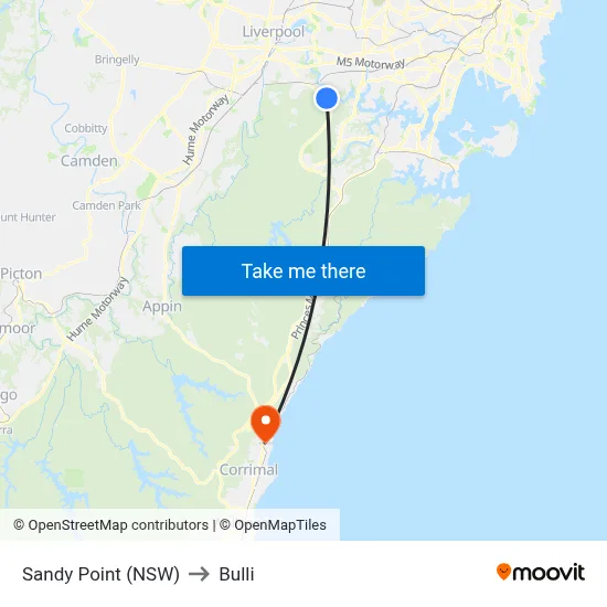 Sandy Point (NSW) to Bulli map