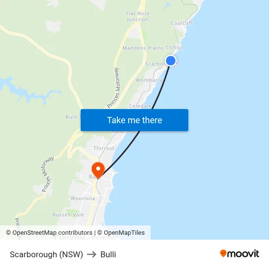 Scarborough (NSW) to Bulli map