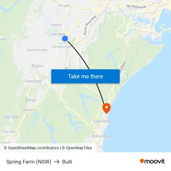 Spring Farm (NSW) to Bulli map