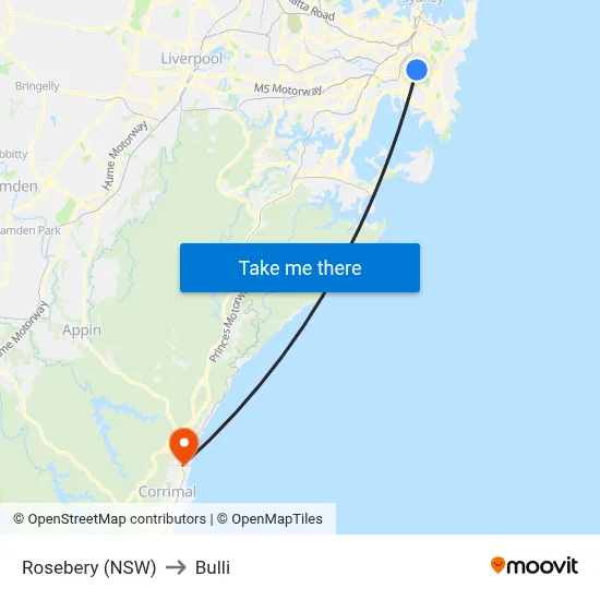 Rosebery (NSW) to Bulli map