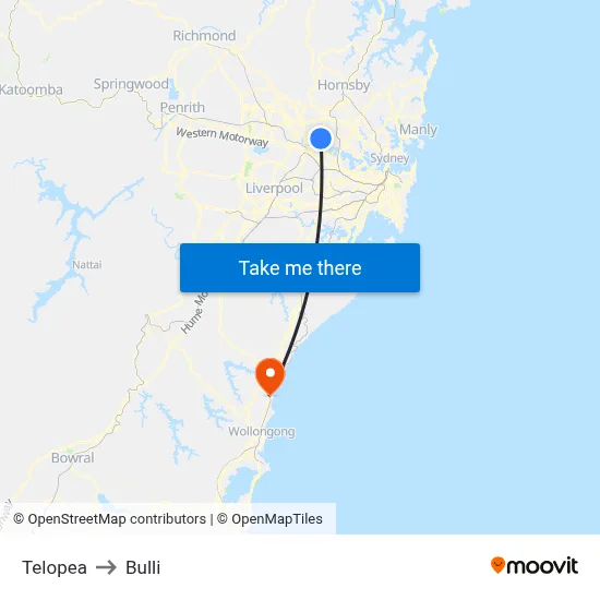 Telopea to Bulli map