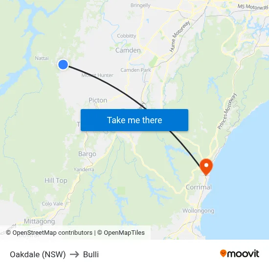 Oakdale (NSW) to Bulli map