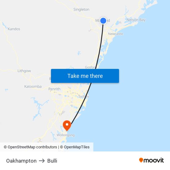 Oakhampton to Bulli map