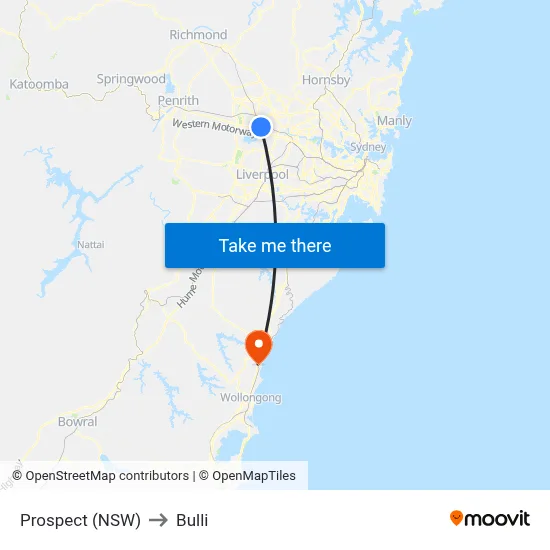 Prospect (NSW) to Bulli map