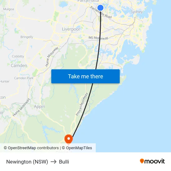 Newington (NSW) to Bulli map