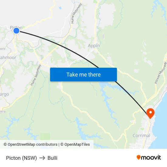 Picton (NSW) to Bulli map