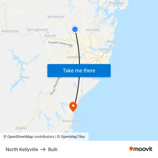 North Kellyville to Bulli map