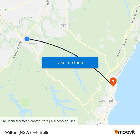 Wilton (NSW) to Bulli map