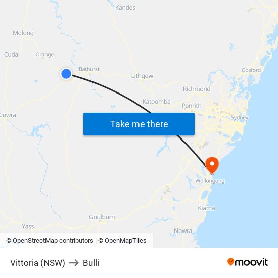 Vittoria (NSW) to Bulli map