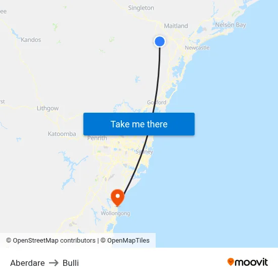 Aberdare to Bulli map