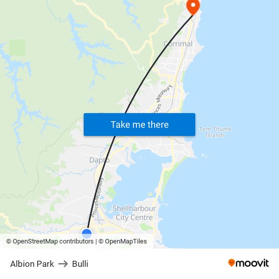 Albion Park to Bulli map