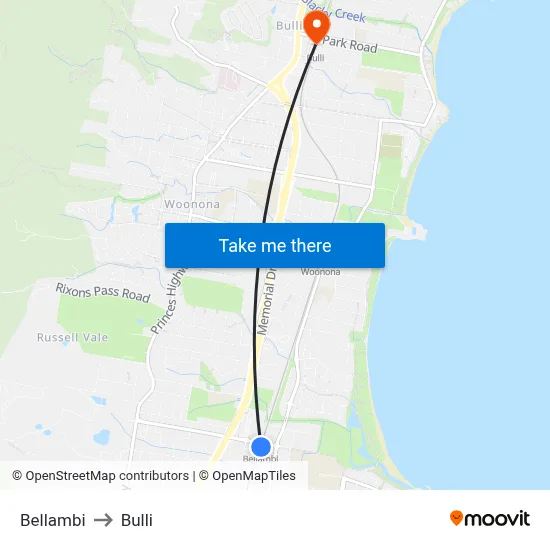 Bellambi to Bulli map