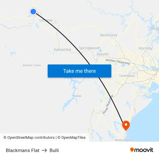 Blackmans Flat to Bulli map