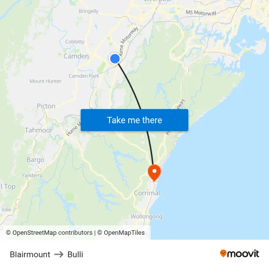 Blairmount to Bulli map