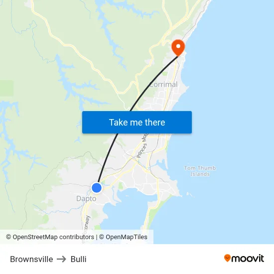 Brownsville to Bulli map