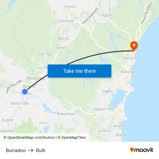 Burradoo to Bulli map