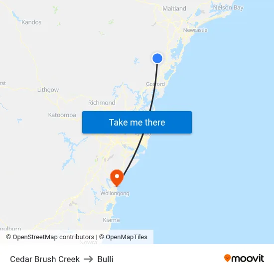 Cedar Brush Creek to Bulli map