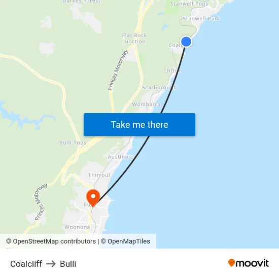 Coalcliff to Bulli map
