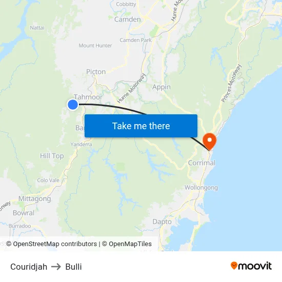 Couridjah to Bulli map