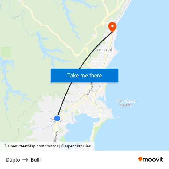 Dapto to Bulli map