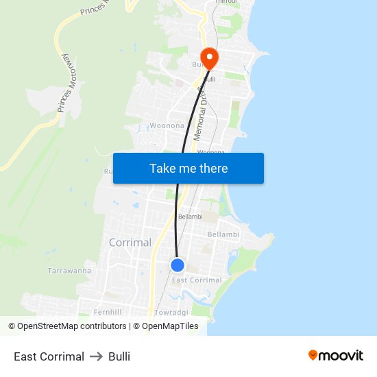 East Corrimal to Bulli map