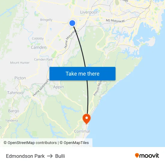 Edmondson Park to Bulli map