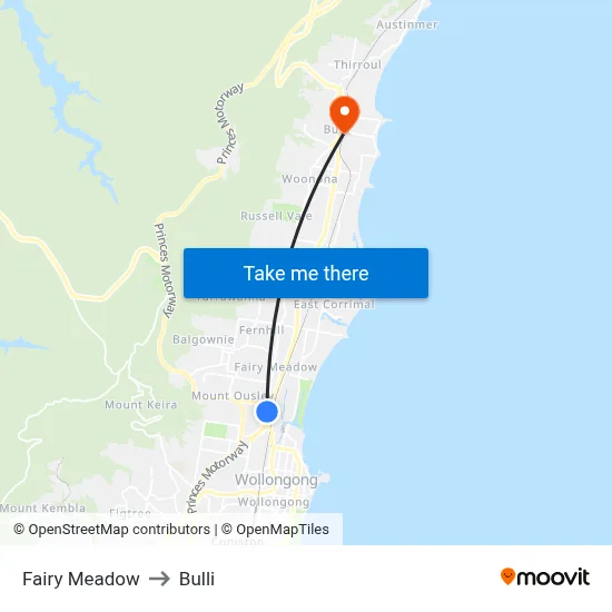 Fairy Meadow to Bulli map