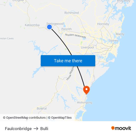 Faulconbridge to Bulli map