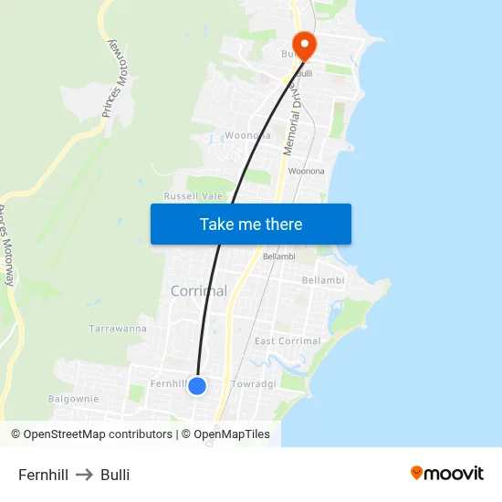 Fernhill to Bulli map
