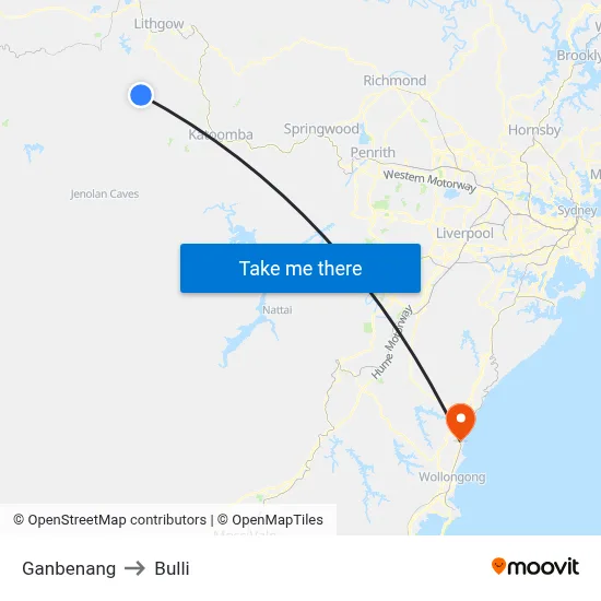 Ganbenang to Bulli map