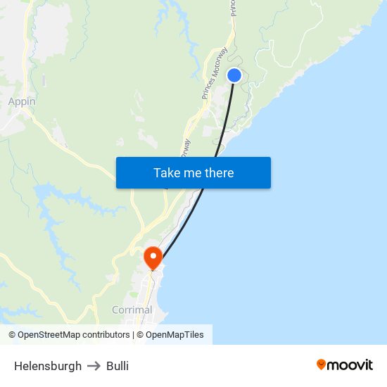 Helensburgh to Bulli map