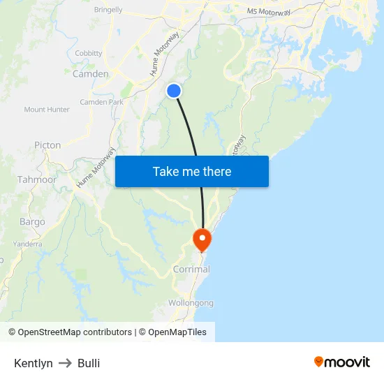 Kentlyn to Bulli map