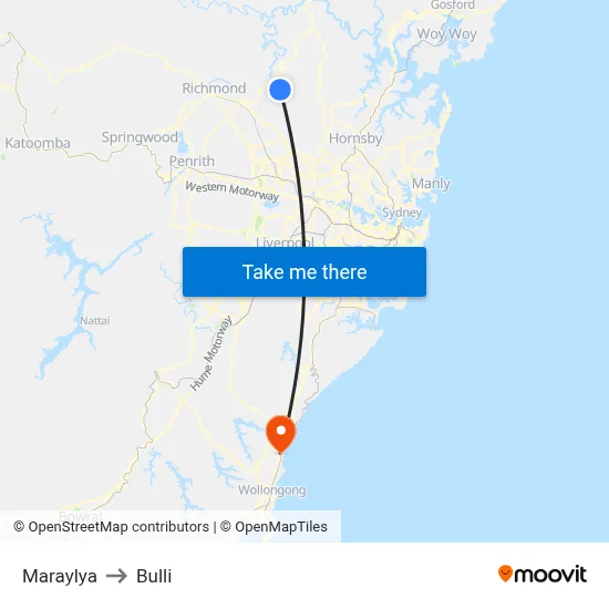 Maraylya to Bulli map