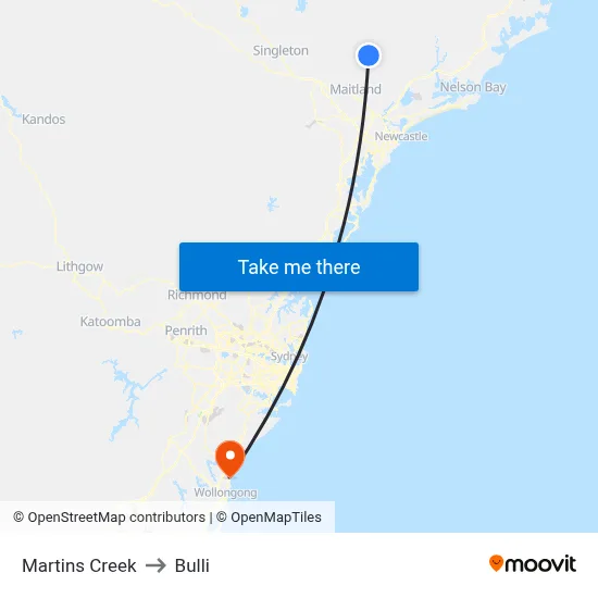 Martins Creek to Bulli map