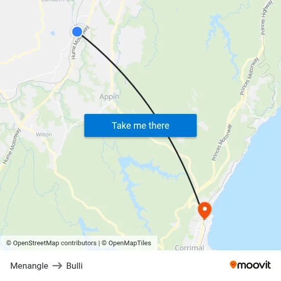 Menangle to Bulli map