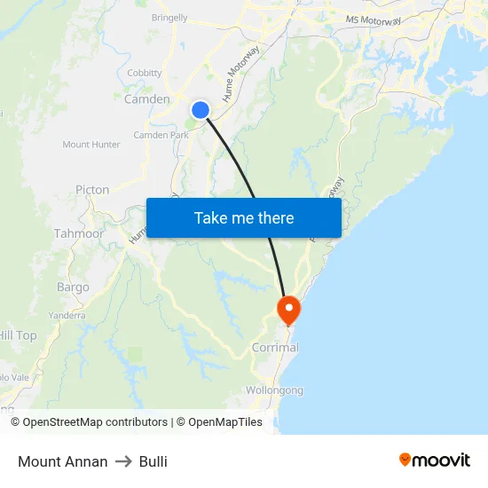 Mount Annan to Bulli map