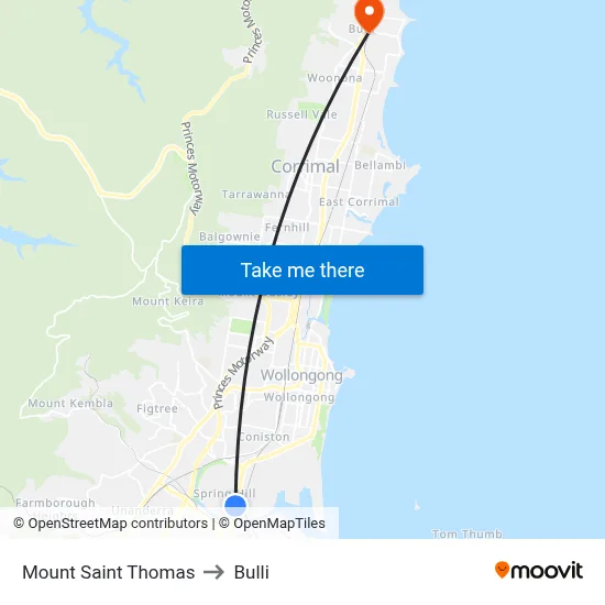 Mount Saint Thomas to Bulli map