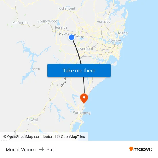 Mount Vernon to Bulli map