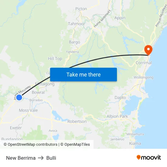 New Berrima to Bulli map