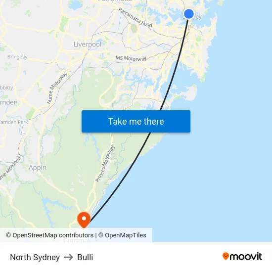 North Sydney to Bulli map
