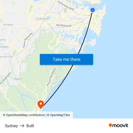 Sydney to Bulli map