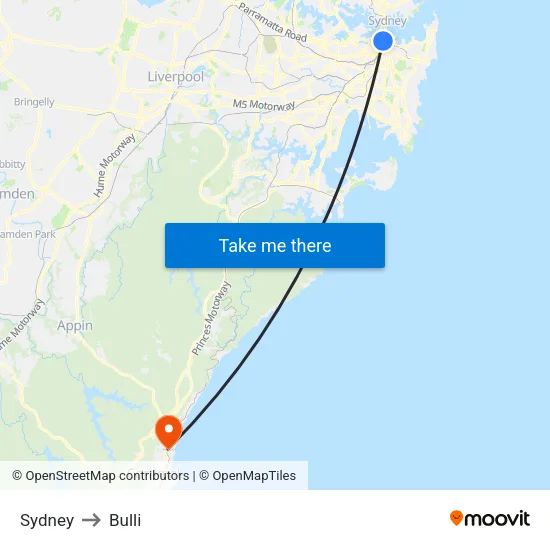 Sydney to Bulli map